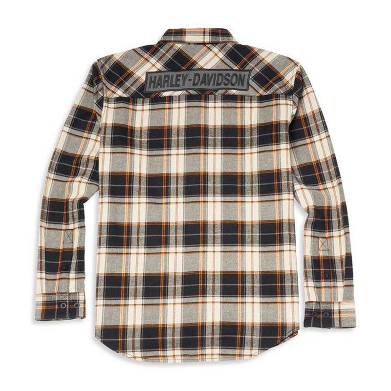 Men’s Block Font Two Pocket Long Sleeve Plaid Shirt