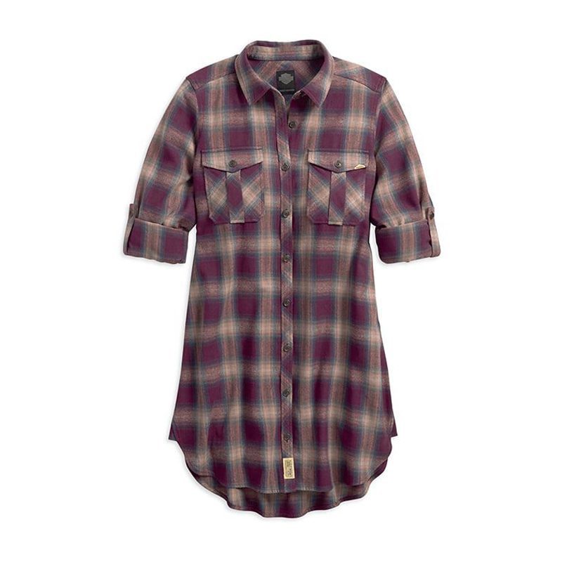 Harley-Davidson® Women’s Plaid Roll-Tab Sleeve Shirt Dress