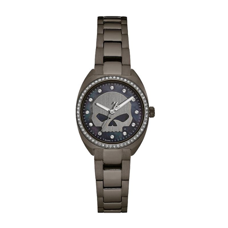 Women’s Crystal Willie G Skull Watch, Gunmetal Finish