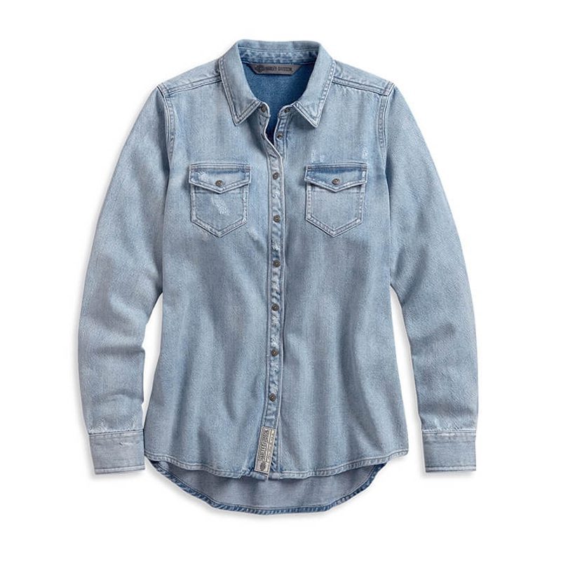Harley-Davidson® Women's Born For Speed Denim Long Sleeve Woven Shirt Harley-Davidson® Women's Born For Speed Denim Long Sleeve Woven Shirt