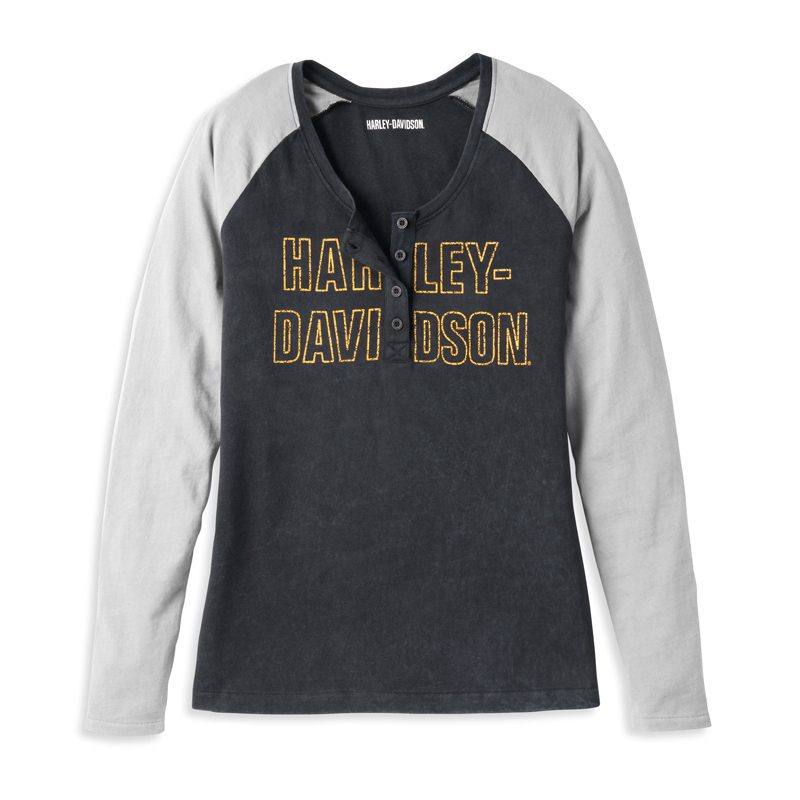 Women's Bar Font Raglan Sleeve Henley