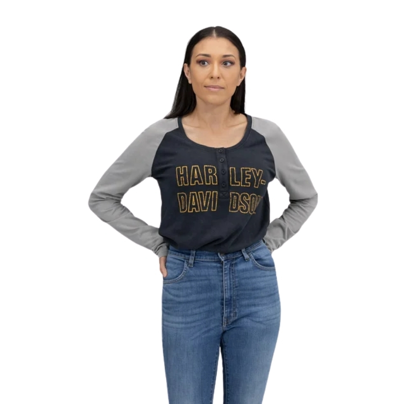 Women's Bar Font Raglan Sleeve Henley