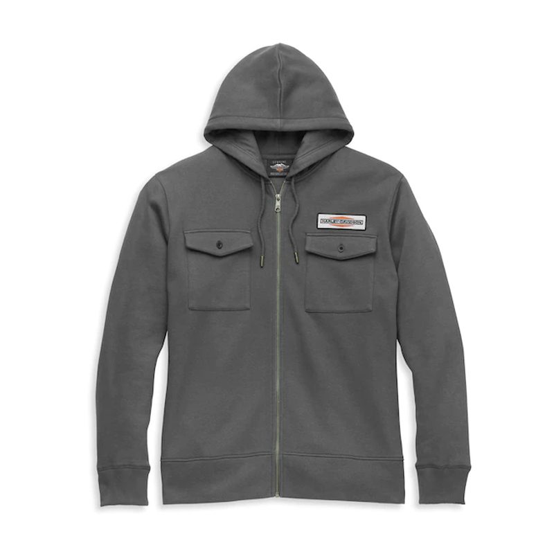 Men's Stacked Logo Chest Pocket Zip Front Hoodie