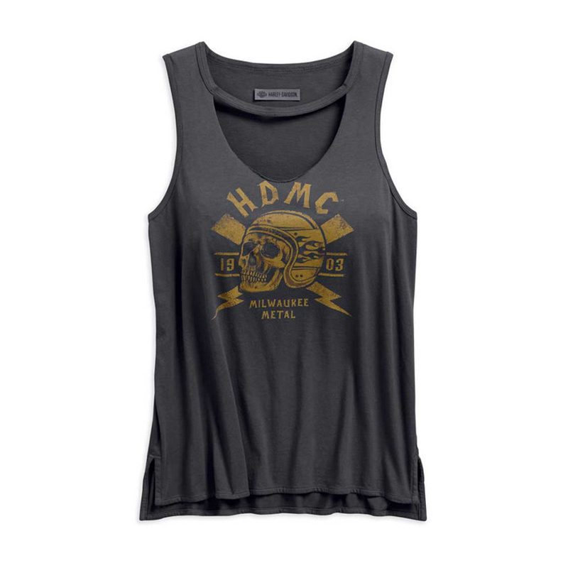 Harley-Davidson® Women's Skull Lightning Sleeveless Tank Top, Gray Harley-Davidson® Women's Skull Lightning Sleeveless Tank Top, Gray