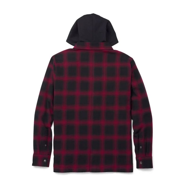 Men's Bar & Shield Removable Hood Plaid Shirt Jacket