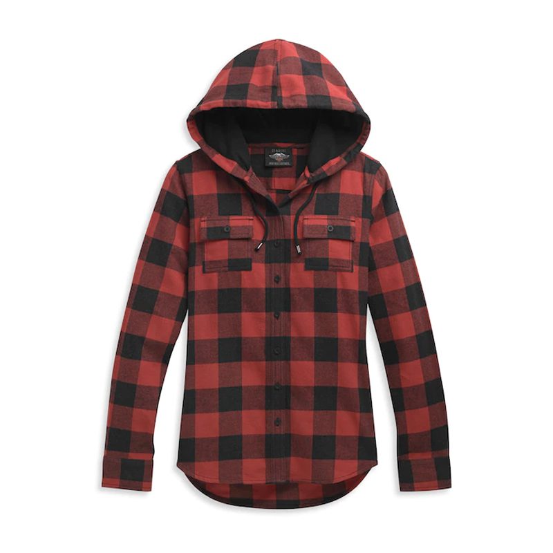 Harley-Davidson Women's Roses Hooded Plaid Shirt - Red & Black