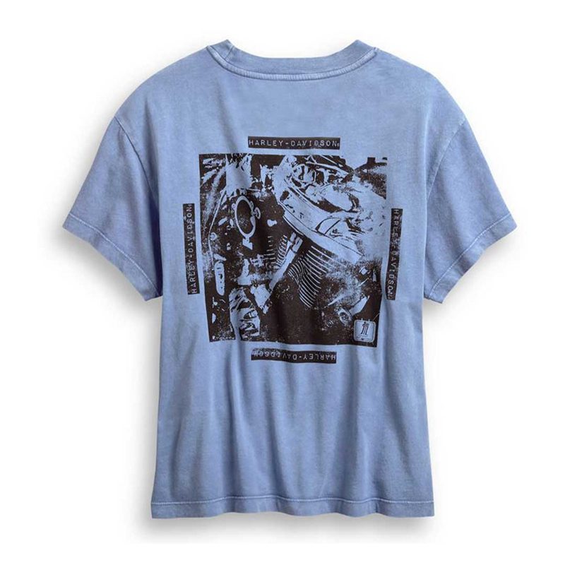Harley-Davidson® Women's Black & White Engine Short Sleeve Boxy Tee