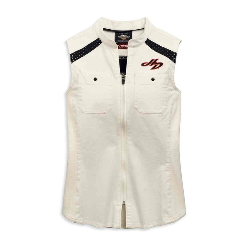 Women’s Embroidered Zip Front Sleeveless Shirt Women’s Embroidered Zip Front Sleeveless Shirt