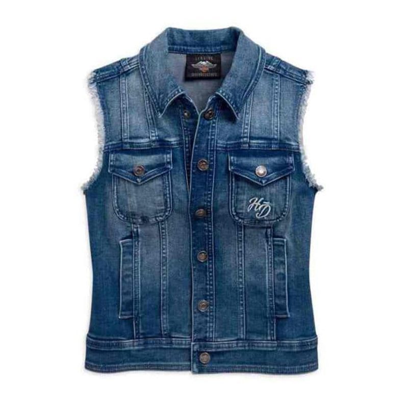 Harley-Davidson® Women’s Flag Fashion H-D Distressed Denim Vest Harley-Davidson® Women’s Flag Fashion H-D Distressed Denim Vest