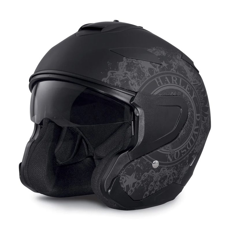 H-D® Mens Gyre Interchangeable with Sunshield H27 Matte Black 3/4 Face Helmet H-D® Mens Gyre Interchangeable with Sunshield H27 Matte Black 3/4 Face Helmet