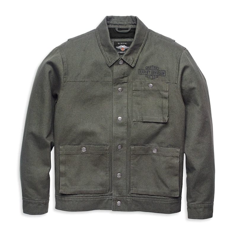 Men's Racer Font Canvas Snap Front Jacket