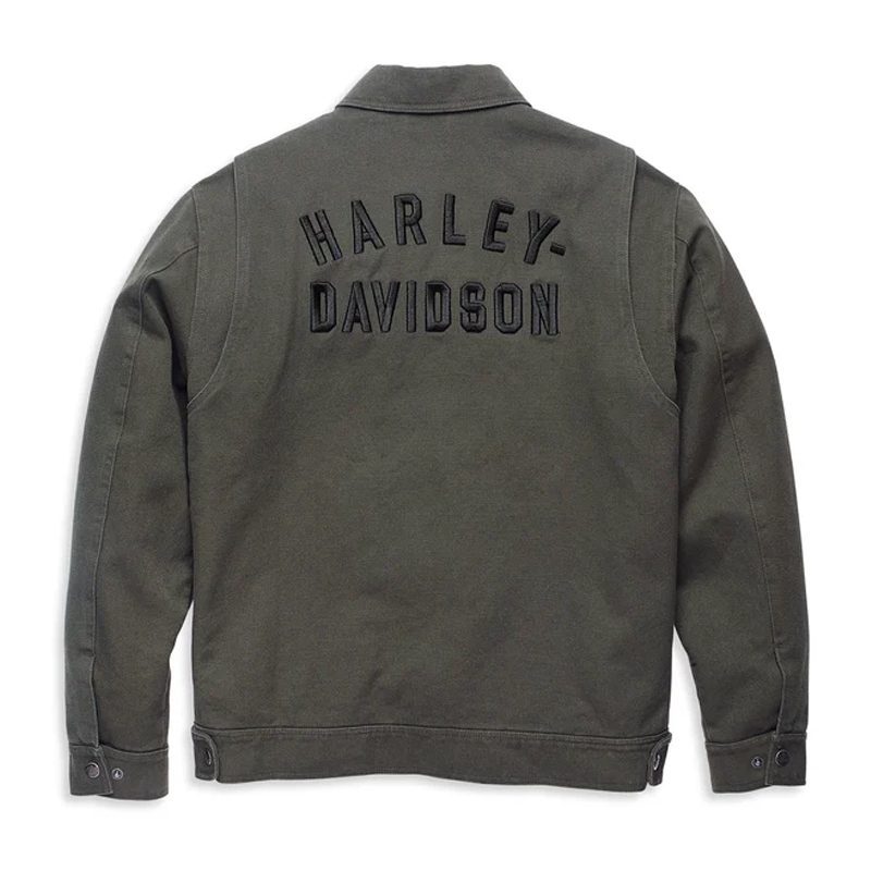 Men's Racer Font Canvas Snap Front Jacket