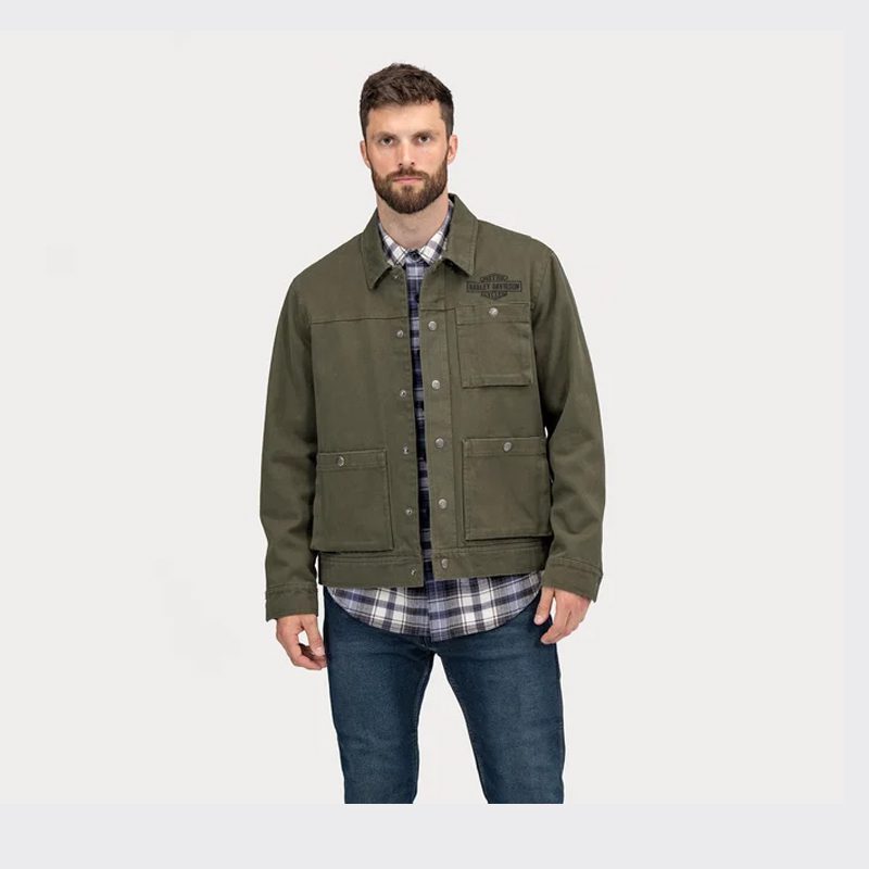Men's Racer Font Canvas Snap Front Jacket
