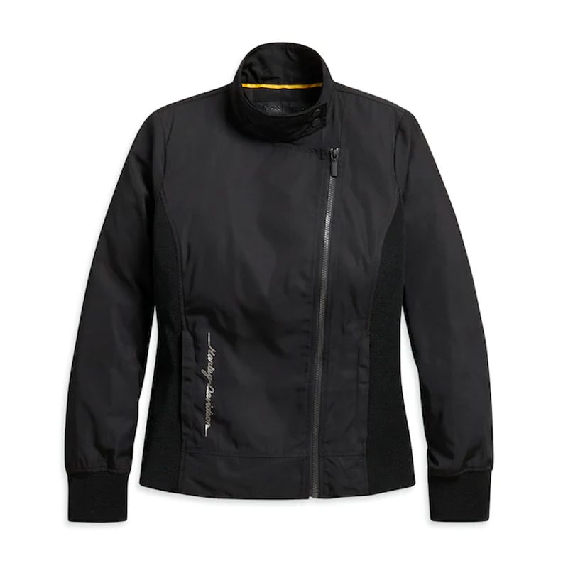 Women's Metallic Jacquard Print Logo Biker Jacket