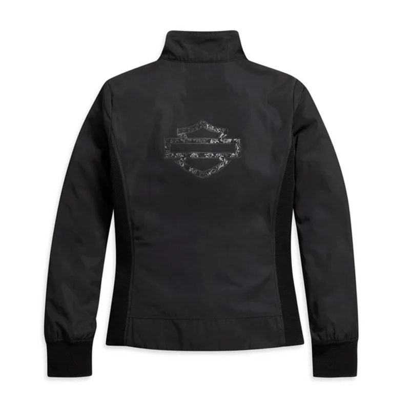 Women's Metallic Jacquard Print Logo Biker Jacket