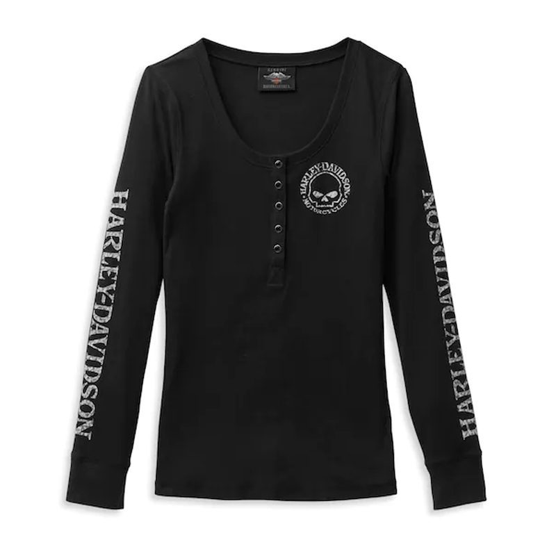 Women's Skull Snap Front Long Sleeve Henley Women's Skull Snap Front Long Sleeve Henley