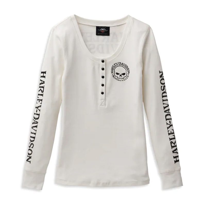Women's Skull Snap Front Long Sleeve Henley