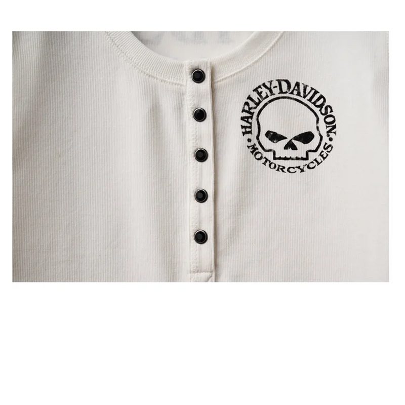 Women's Skull Snap Front Long Sleeve Henley