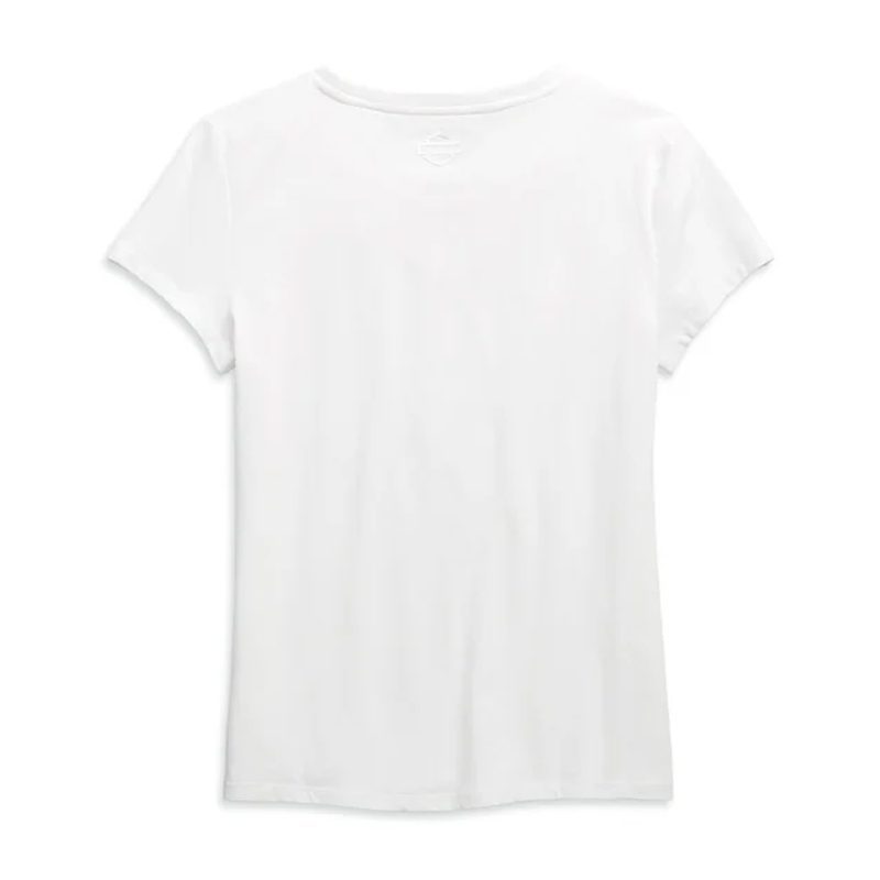Women's Metallic Embroidered Short Sleeve Tee, White