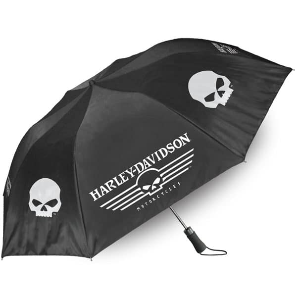 Harley-Davidson® Linear Skull 44in. Retractable Umbrella, Black & White Harley-Davidson® Linear Skull 44in. Retractable Umbrella, Black & White