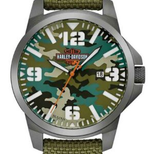 Harley-Davidson® Men's B&S Camo Print Stainless Steel Watch w/ Nylon Strap