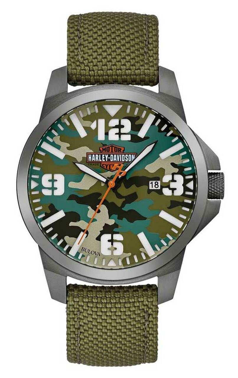 Harley-Davidson® Men's B&S Camo Print Stainless Steel Watch w/ Nylon Strap Harley-Davidson® Men's B&S Camo Print Stainless Steel Watch w/ Nylon Strap