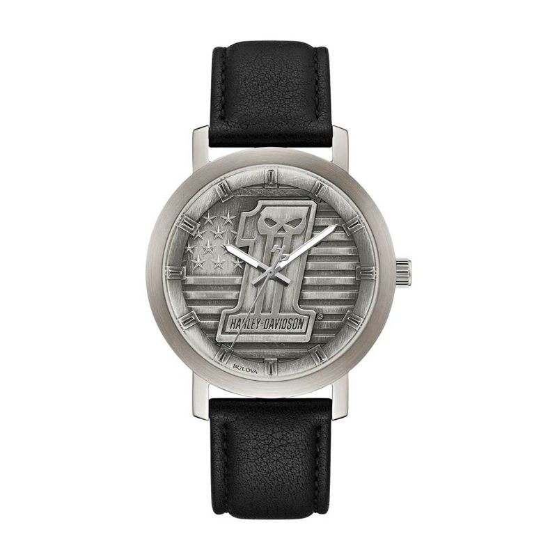 Harley-Davidson® Men's #1 Skull Stars & Stripes Watch w/ Leather Strap