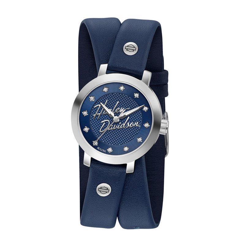 Harley-Davidson® Women's Crystal Double Wrap Leather Watch - Blue Harley-Davidson® Women's Crystal Double Wrap Leather Watch - Blue
