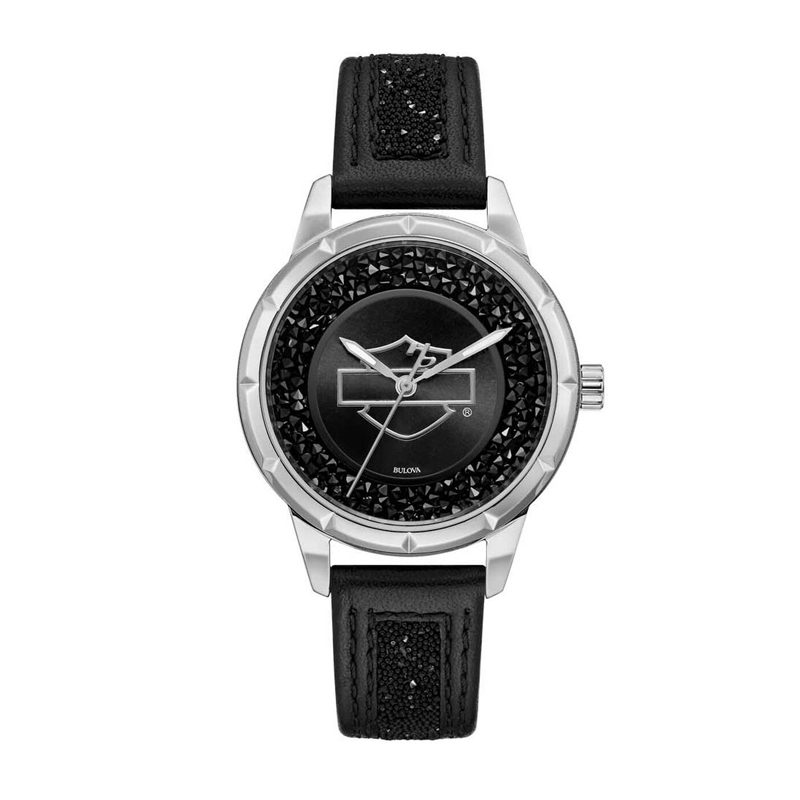 Harley-Davidson® Women's Open B&S Crystal Embellished Watch, Leather Strap Harley-Davidson® Women's Open B&S Crystal Embellished Watch, Leather Strap