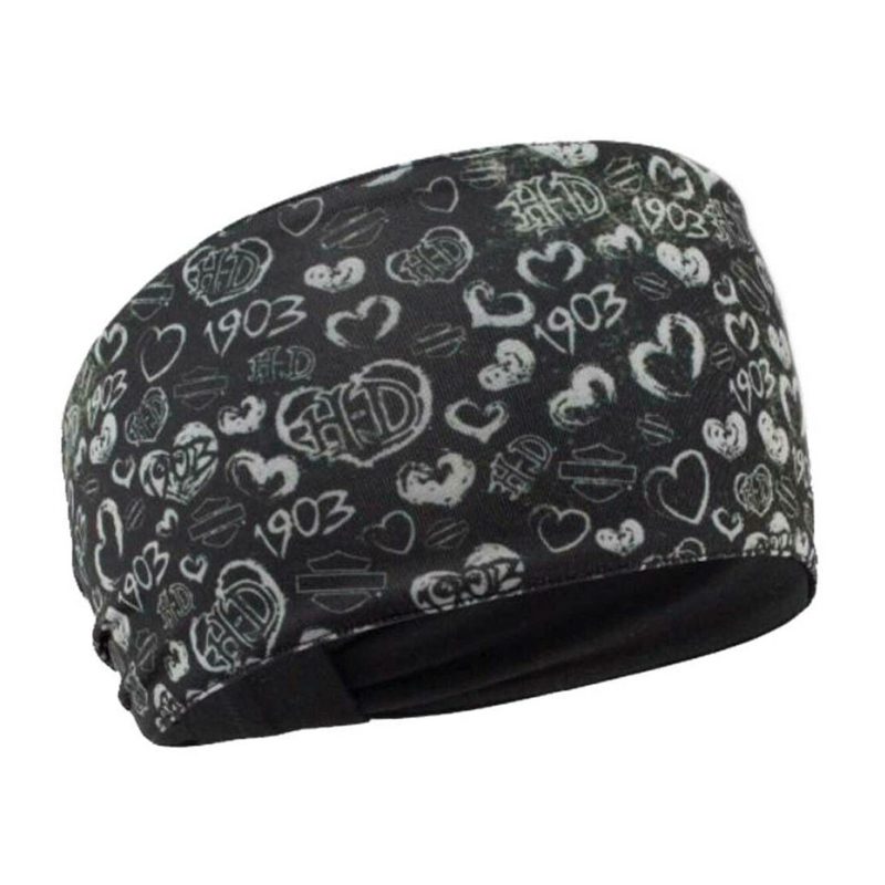 Harley-Davidson® Women's Grunge Heart Print Headband, Black & Gray Harley-Davidson® Women's Grunge Heart Print Headband, Black & Gray
