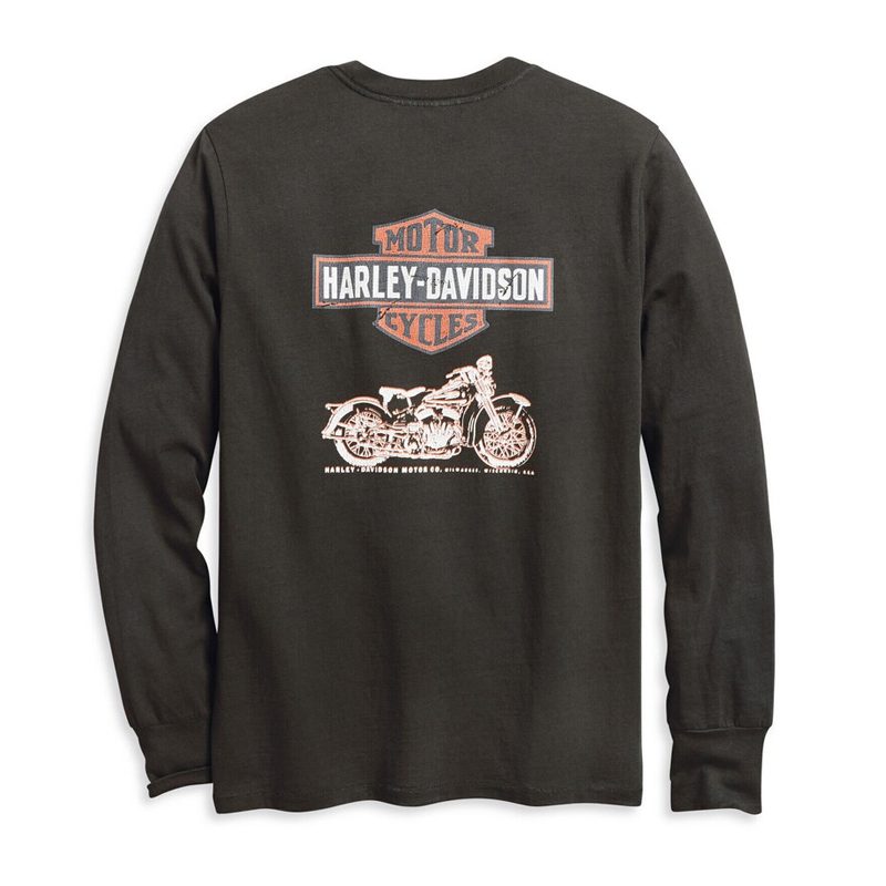 Men's Distressed Print Motorcycle Long Sleeve Tee
