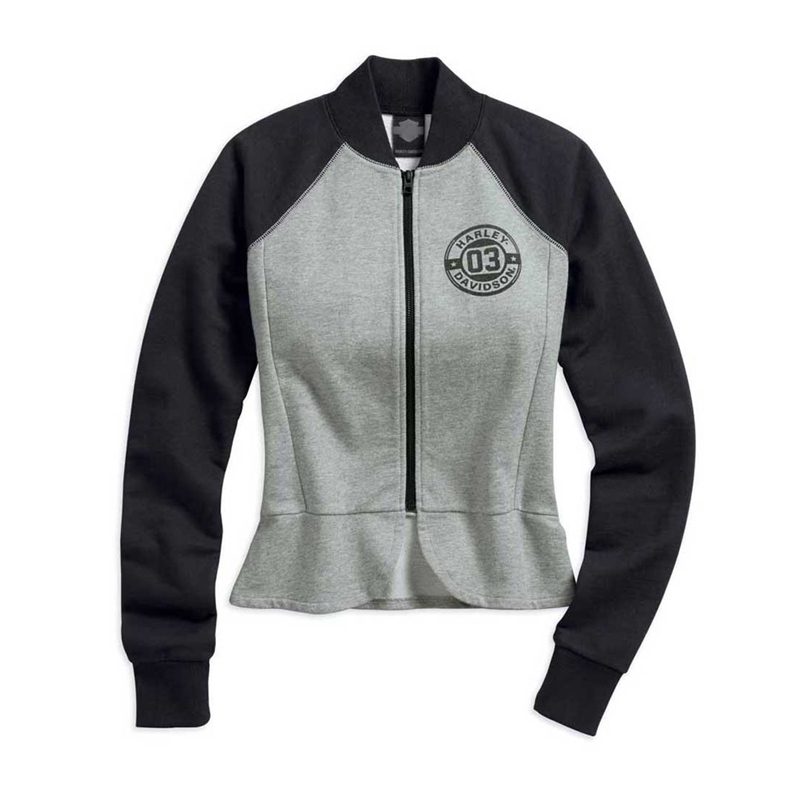 Women's Peplum Zip-Front Long Sleeve Top, Slim Fit, Gray. Women's Peplum Zip-Front Long Sleeve Top, Slim Fit, Gray.