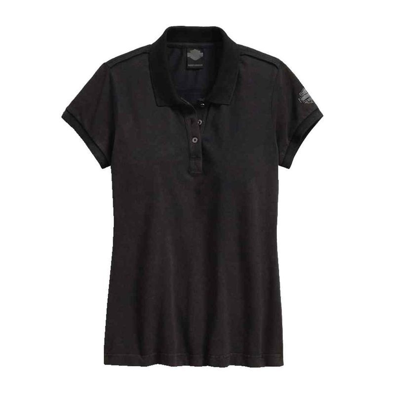 Women's Pique Polo Short Sleeve Tee, Washed Black