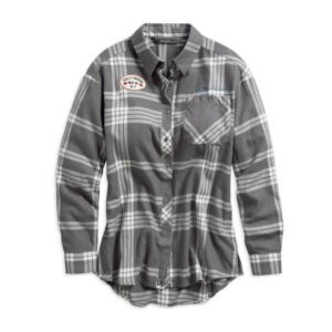 Women's Eagle Graphic Plaid Long Sleeve Shirt, Gray