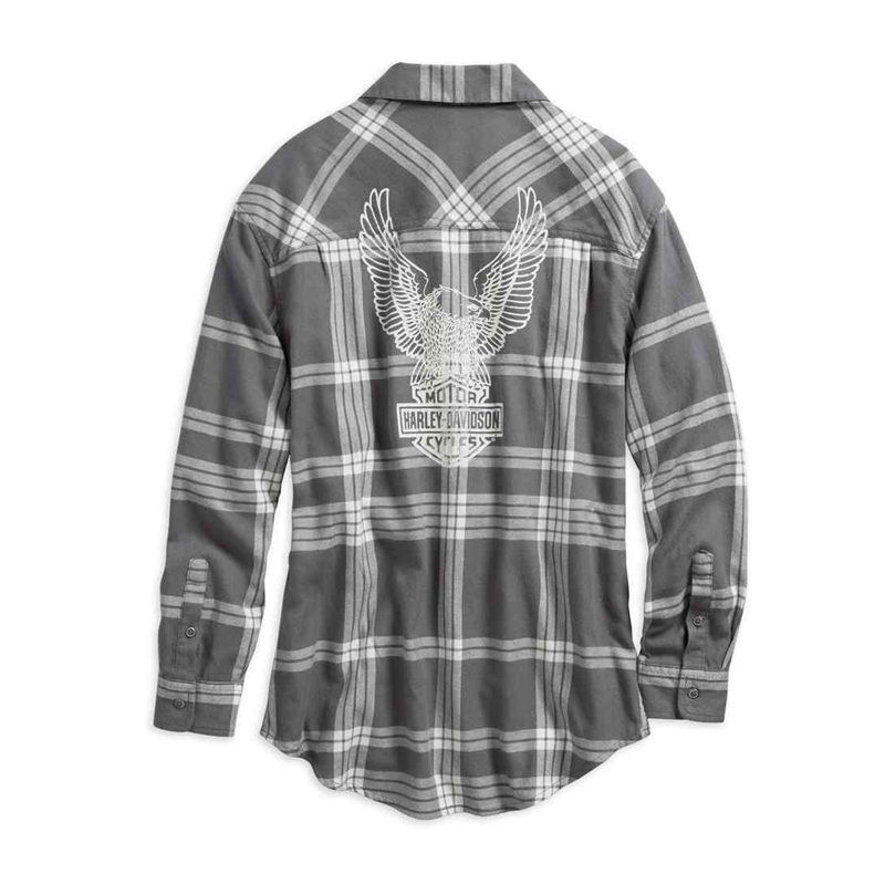 Women's Eagle Graphic Plaid Long Sleeve Shirt, Gray