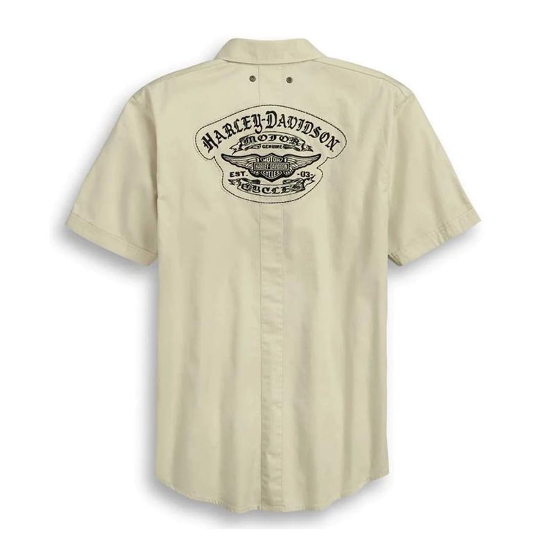 Harley-Davidson® Men's Raw Edge Patch Short Sleeve Woven Shirt