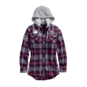 Women's Hooded Plaid Flannel Long Sleeve Shirt