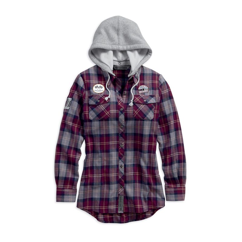 Women's Hooded Plaid Flannel Long Sleeve Shirt