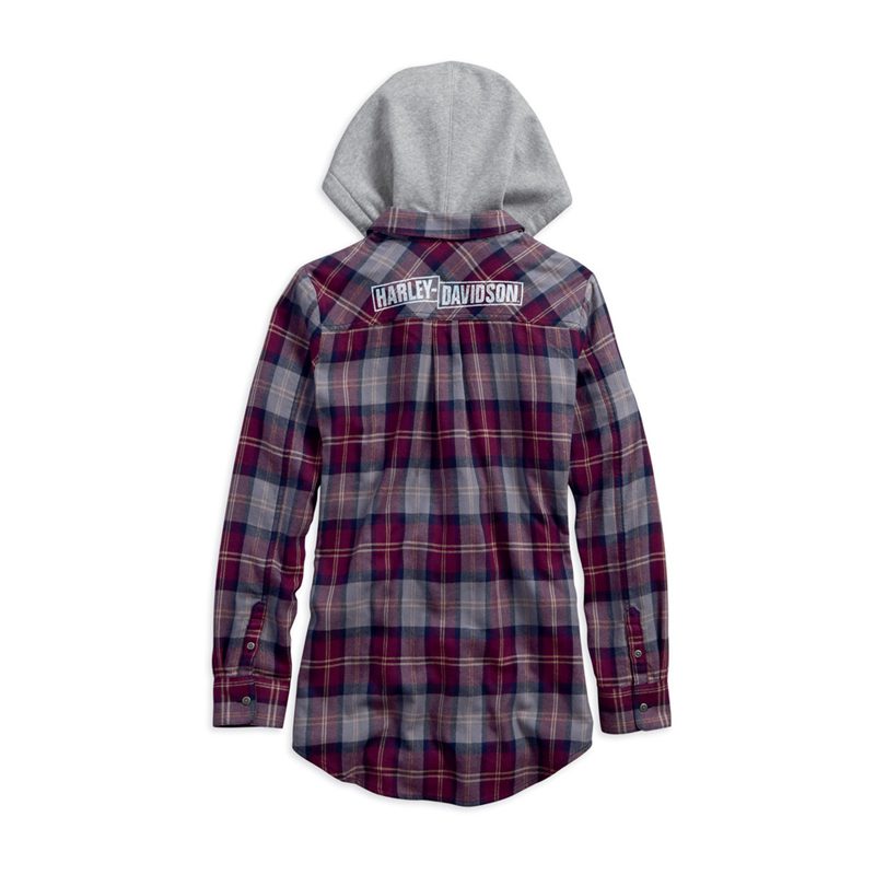Women's Hooded Plaid Flannel Long Sleeve Shirt
