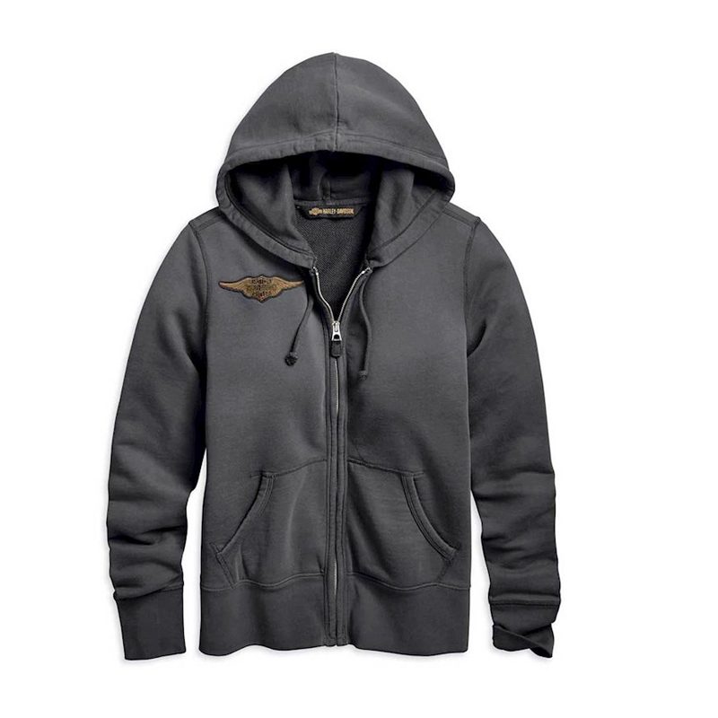Women’s Double Layer Felt Letter Zip-Up Hoodie