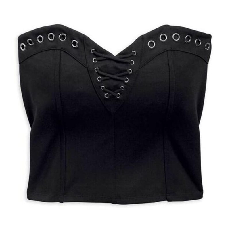 Women's Metallic Embroidered Cross Logo Bustier Women's Metallic Embroidered Cross Logo Bustier