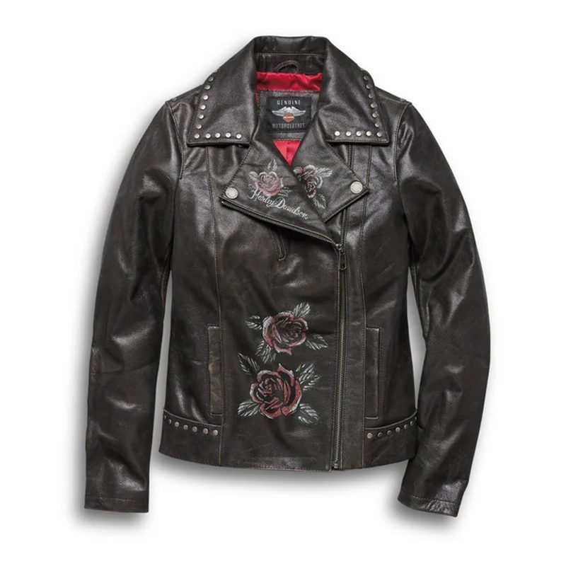 Women's Roses & Studs Leather Biker Jacket Women's Roses & Studs Leather Biker Jacket