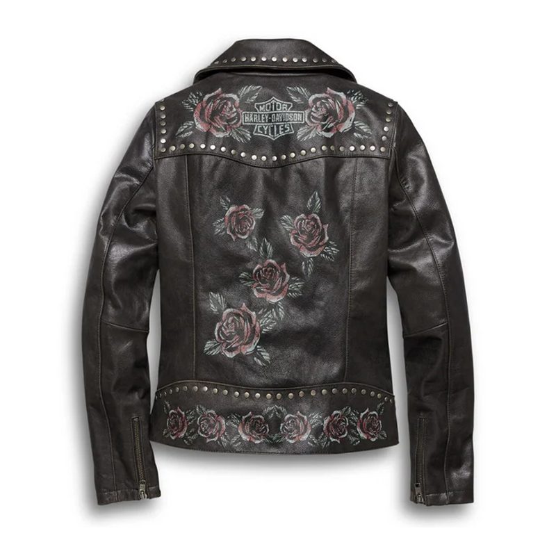 Women's Roses & Studs Leather Biker Jacket