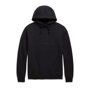 Men’s Embossed Logo Slim Fit Pullover Hoodie – Black