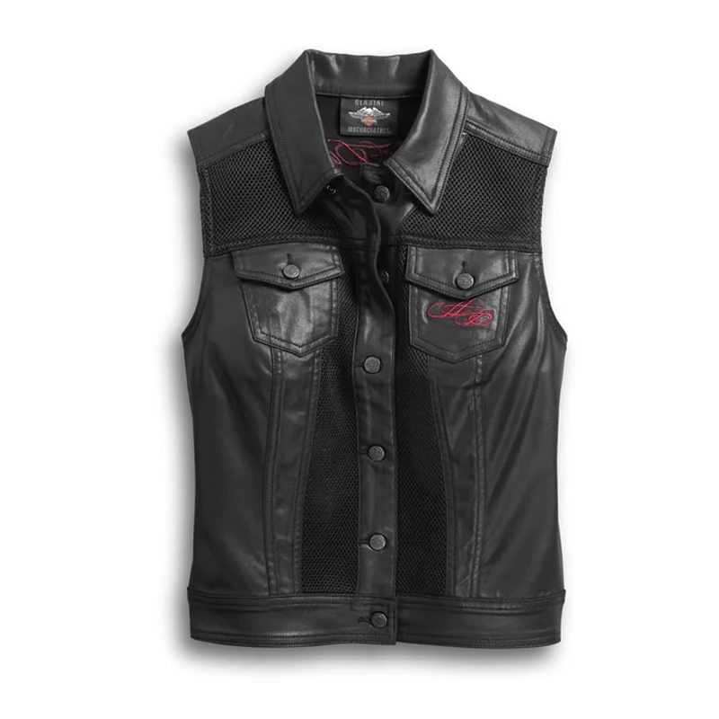 Women’s Mesh Inset Embellished Heart Vest – Black