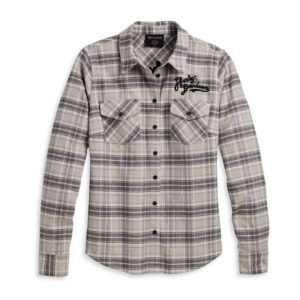 Women's Retro Script Font Flannel Shirt - YD Plaid