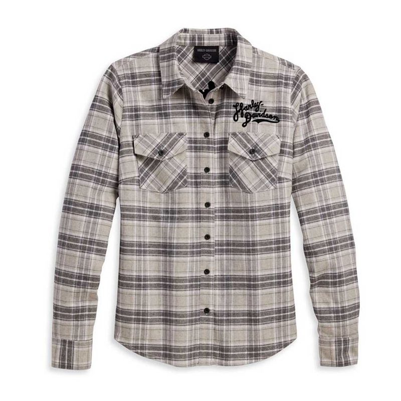 Women's Retro Script Font Flannel Shirt - YD Plaid