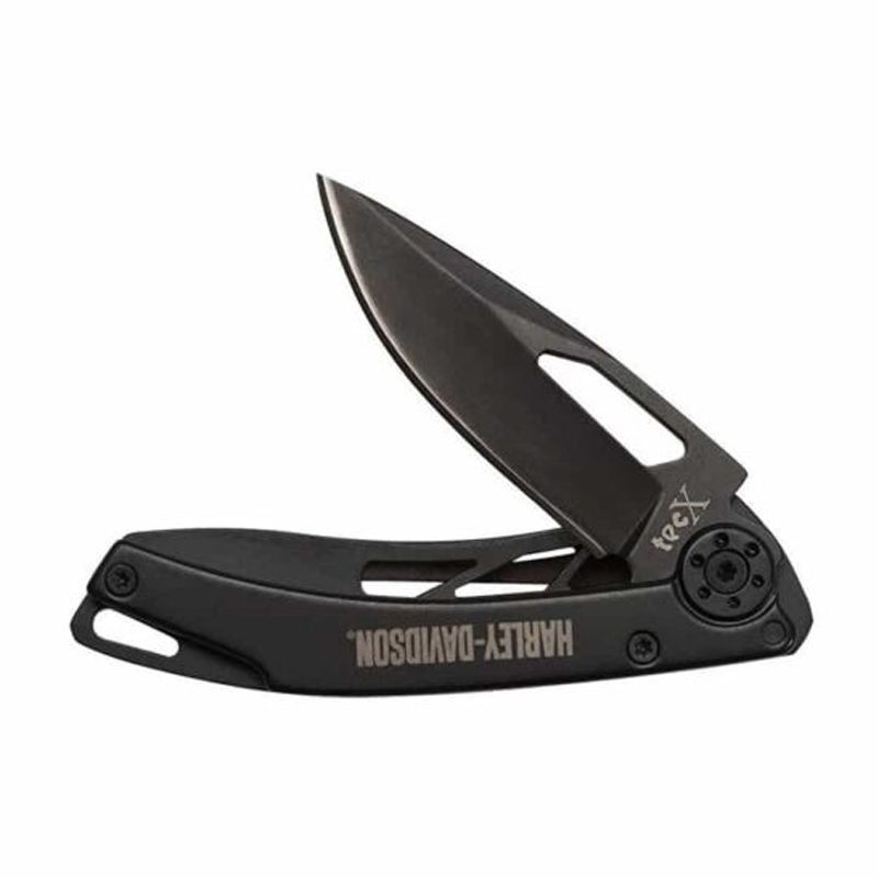 TecX Dinero H-D Script Pocket Knife Stainless Handle Black 52080