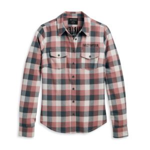 Women's Retro Winged Flannel Shirt - YD Plaid - Ash Rose