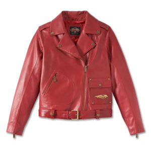 Women’s 120th Anniversary D-Pocket Biker Leather Jacket – Merlot